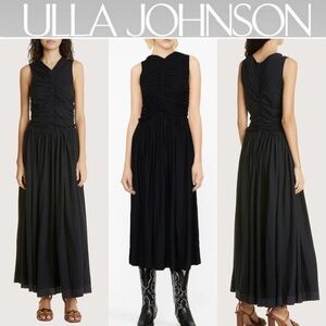 Ulla Johnson Sascha ruched midi dress in Black sz 0 NWT 550$